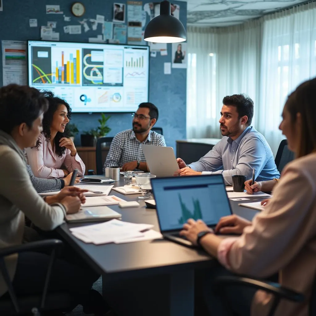 Equipo de consultores en una reunión estratégica